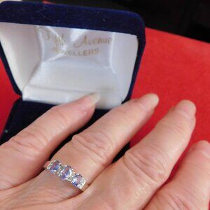 Ladies 10K White Gold Ring with Sapphires & Moissanite Stones